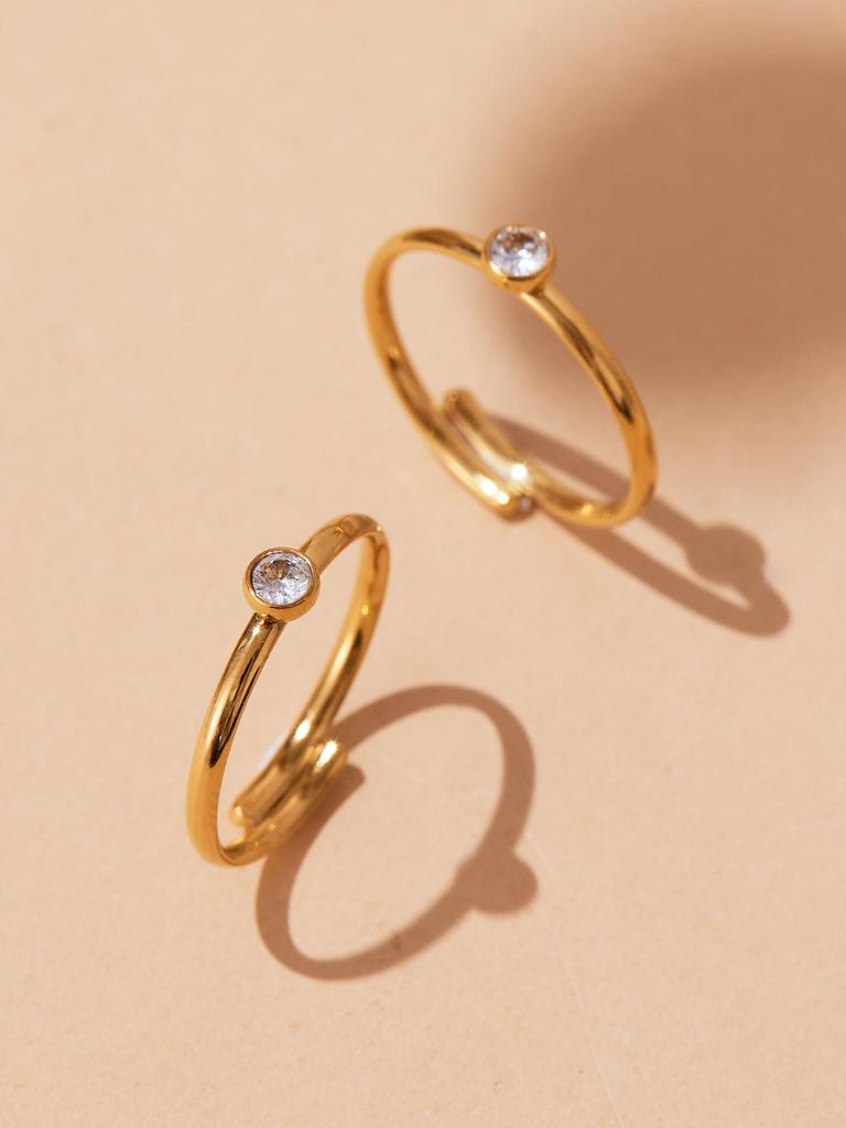 Oumeka Super Flash Zircon Pinky Ring Set: 18k Gold-Plated Small Diamond Stainless Steel Trio Jewelry