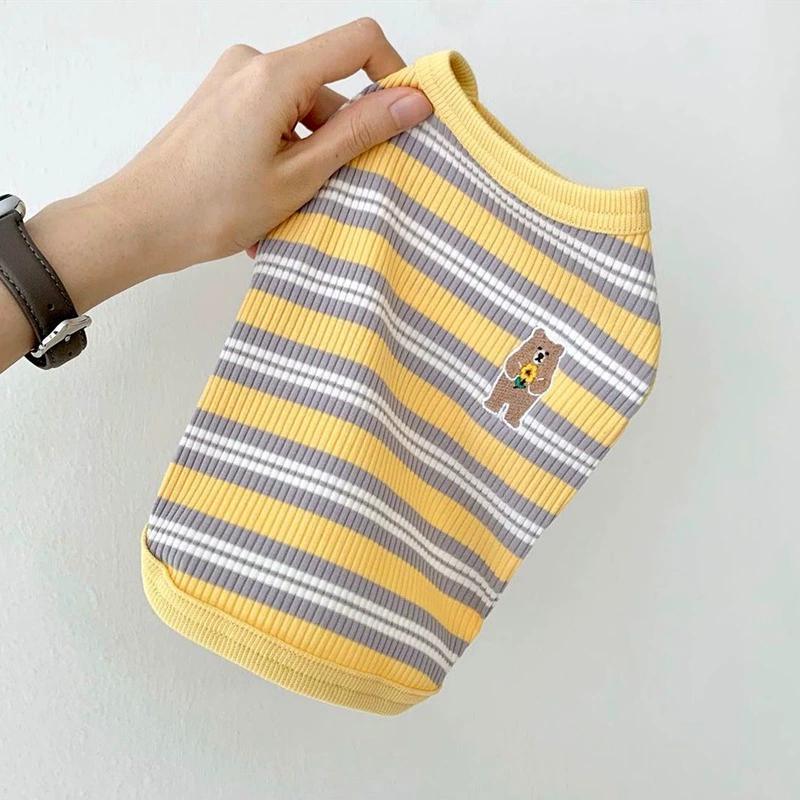 Gilet a Righe Orso Lavorato a Maglia per Cani Primavera ed Estate Abbigliamento Estivo Traspirante Carino a Vento per Gatti a Due Zampe Teddy