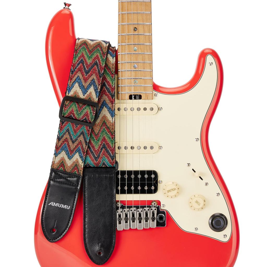 Chevron Guitar Strap Guitar Strap for Bass Guitars with Strap Block Headstock Strap Tie Wide Adjustable Length from To [Amumu] Acoustic, Electric, & -