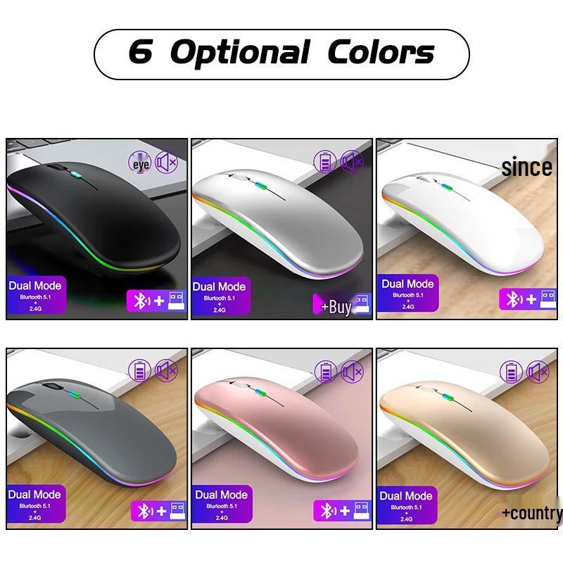 Rechargeable Dual-Mode Silent Bluetooth Mouse with Colorful LED for Office