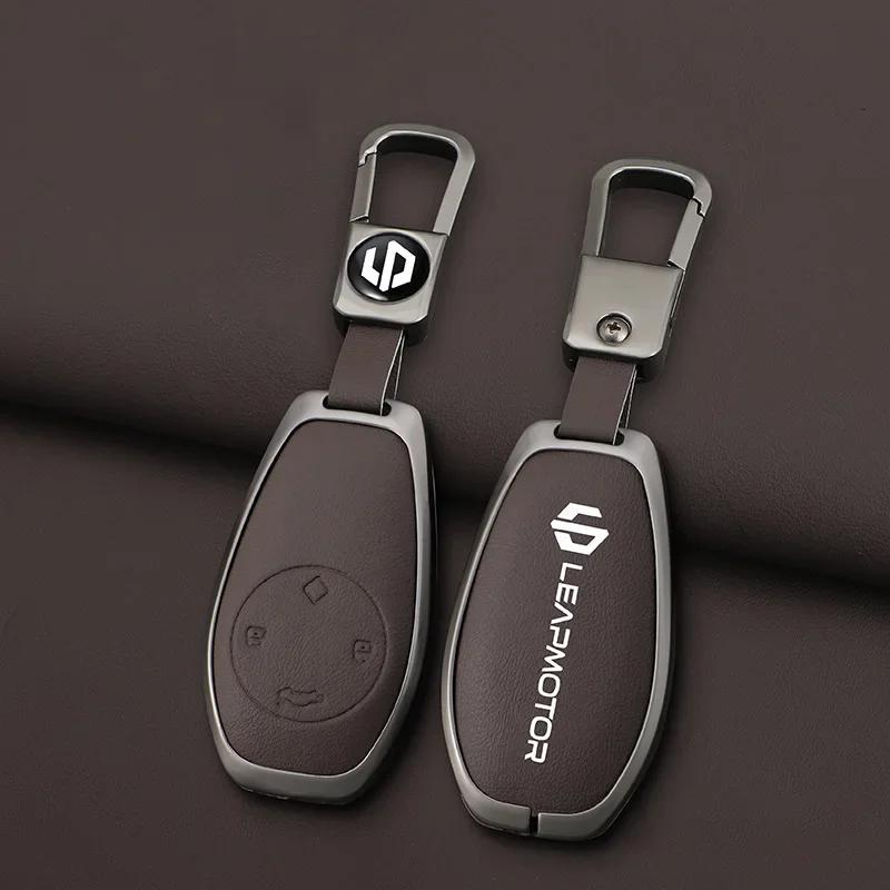 Zinc Alloy Leather Car Remote Key Case Cover For Leapmotor C16 C11 C10 C01 T03 S01 Type Protector Shell Keychain Accessories