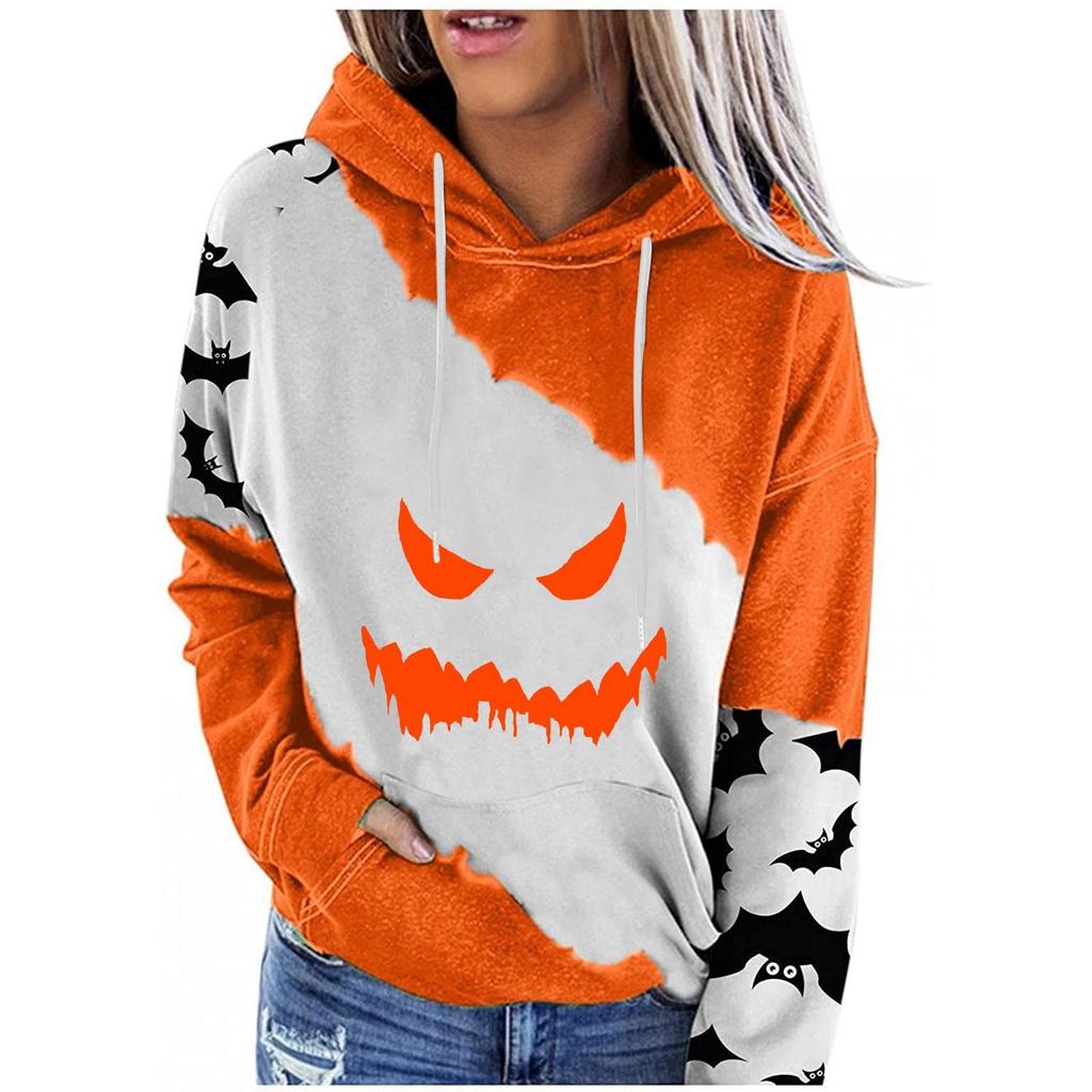 Women's Casual Fashion Halloween Print Long Sleeve Pullover Hooded Top