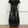 American high street slack ripped jeans men's new men's high waist light color straight loose pants