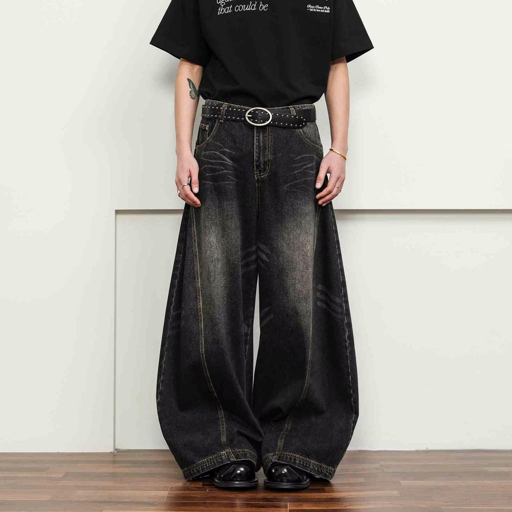 American high street slack ripped jeans men's new men's high waist light color straight loose pants