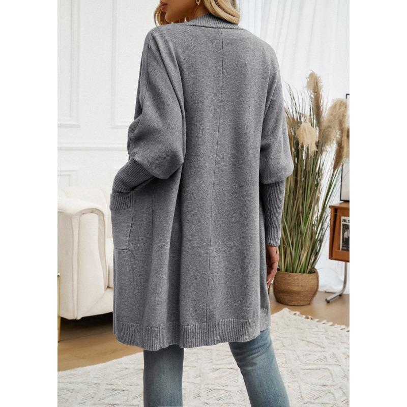 Women Bat Sleeve Cardigan Solid Color Knit Sweater Cardigan Coat