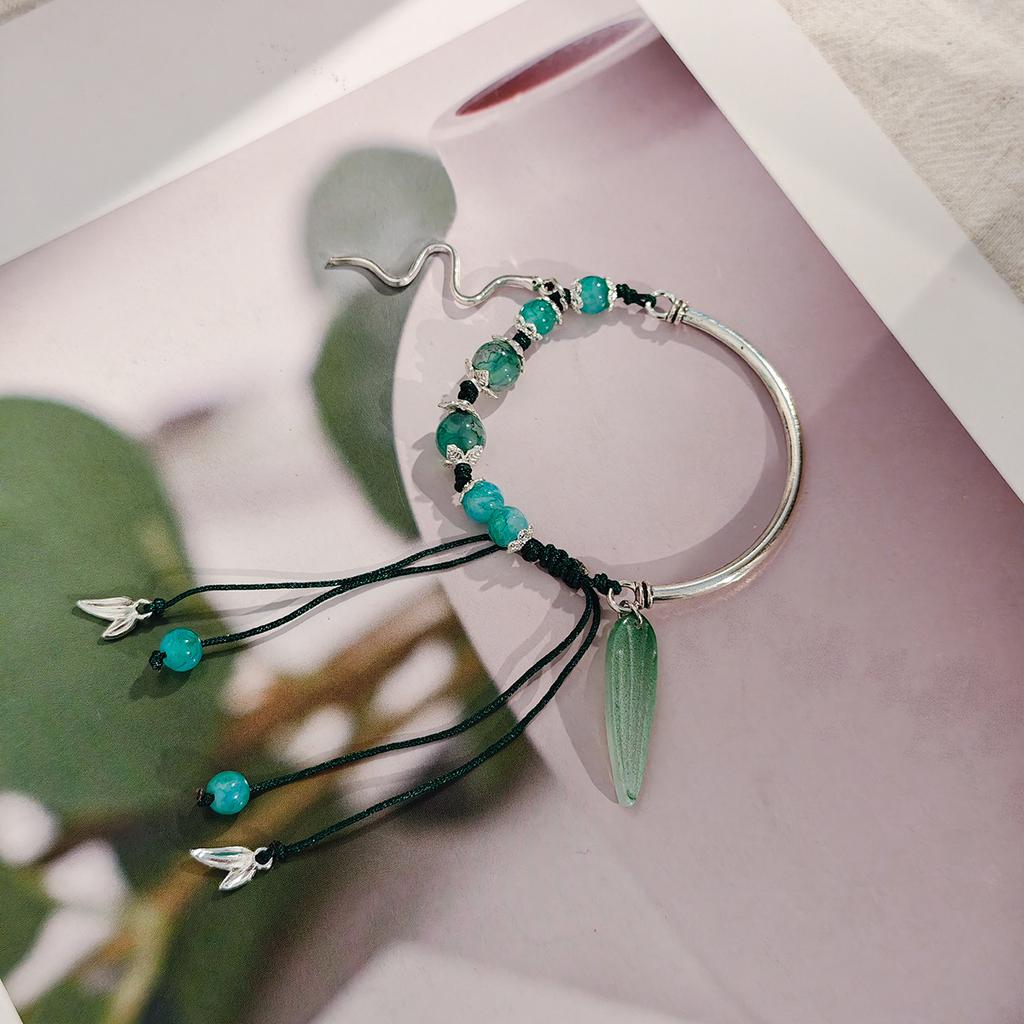 Retro Bamboo Leaf Beaded Fringed Bracelet, Light Luxury, High Sense, Cold Personality Snake Year And A Half Bracelet, Bracelet For Women