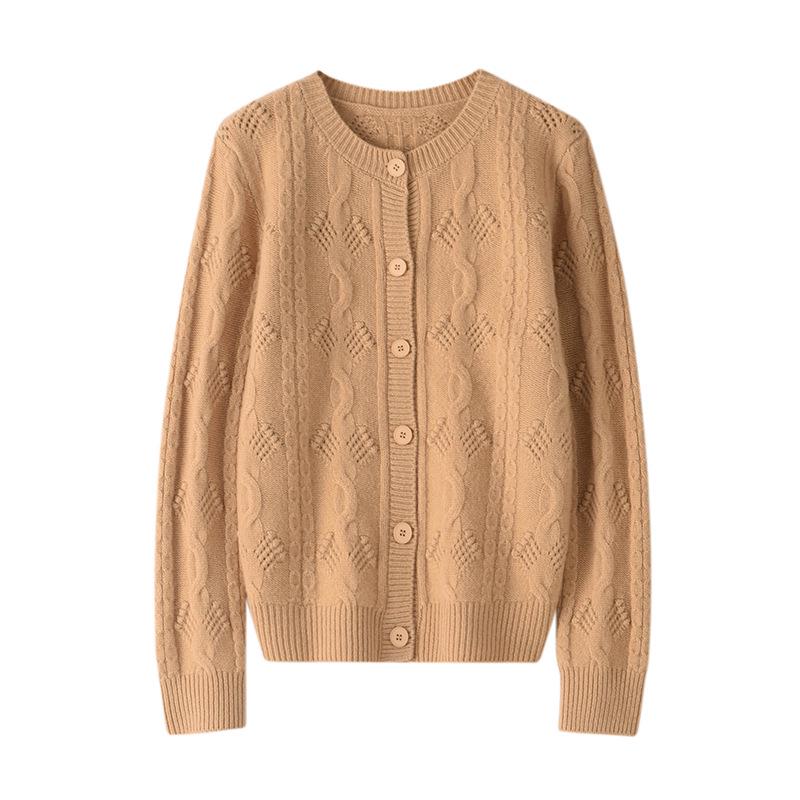 Women's 3D Crochet Thickened Wool Cardigan - Long Sleeve Knit Sweater for Autumn & Winter