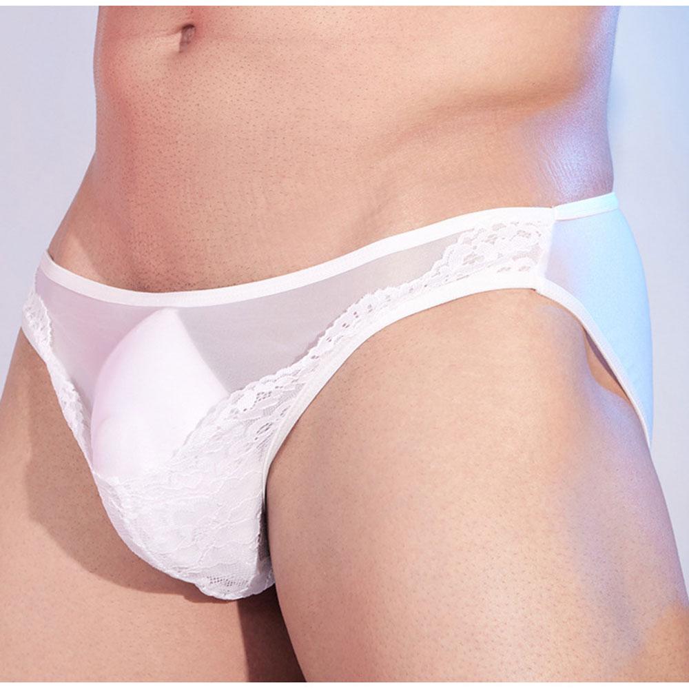 Fashion Lace Patchwork Panties Men'S Bulge U Pouch Sexy Sheer Breathable Briefs Gay Wear Lingerie Underpants Low Waist Panties