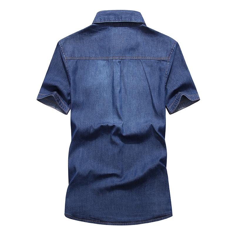 Sommer denim kortermet skjorte for menn Retro skjorte Uformell Løs Allsidig skjorte