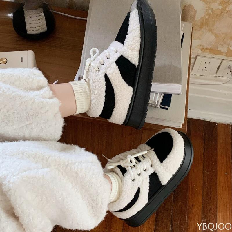 Fashion Winter New Fashionable Versatile Cotton Shoes Women's Comfortable Warm Non-slip Retro Women Shoes Velvet Color Blocked Sneakers