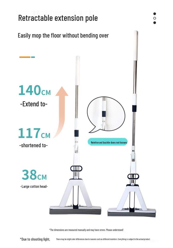 Hands-Free Foldable Sponge Mop: Absorbent Rubber Cotton Head Cleans Living Room and Kitchen Floors Efficiently