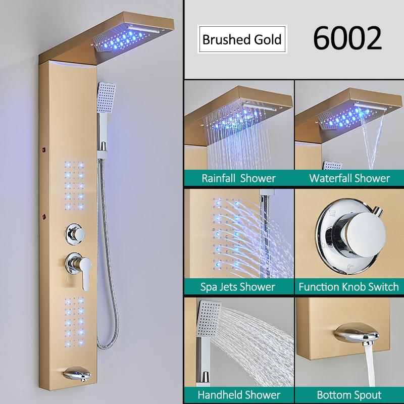Black LED Shower Panel Tower System Rain Waterfall Shower Column Hydroelectricity Massage Body Spa Bath Shower Faucet Mixer