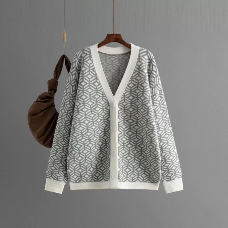 Fashion Wind Knitting Cardigan V Neck Loose-Fitting Long Sleeve Sweater Cardigan Knitted V-neck Sweater