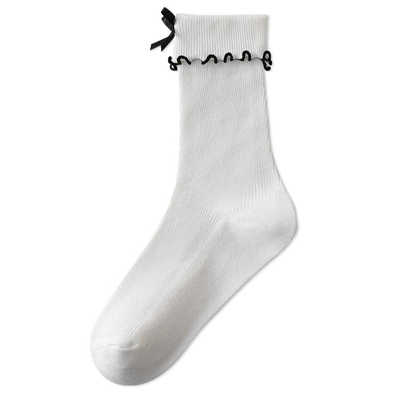 

Women s Spring and Autumn Double-needle Bow with Loose Lace, Super Soft Pile Socks with Black Fungus Edge 1 pair