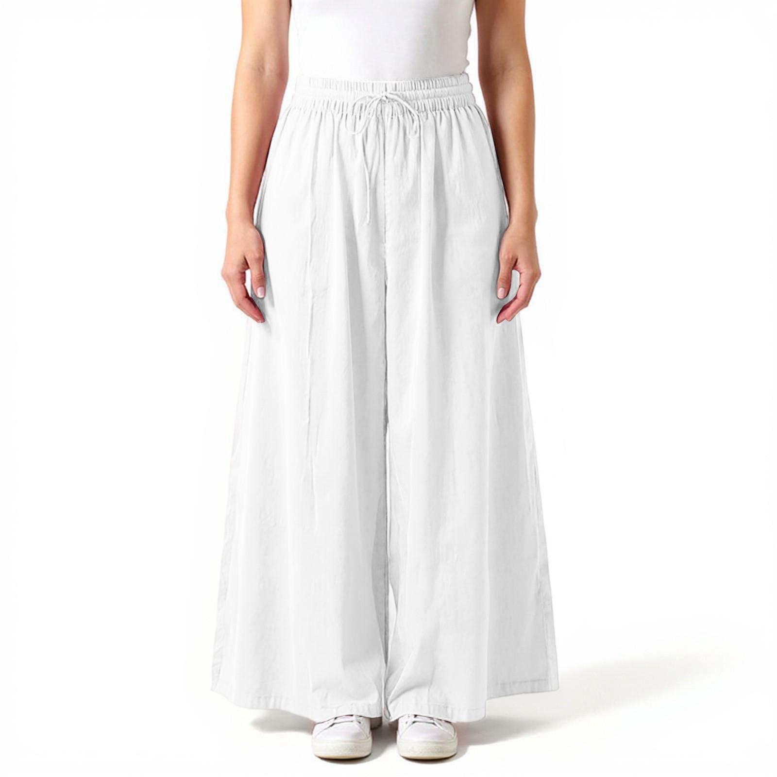 

Женские модные однотонные хлопково-льняные брюки прямого кроя с высокой посадкой и эластичной талией, повседневные брюки XL белый