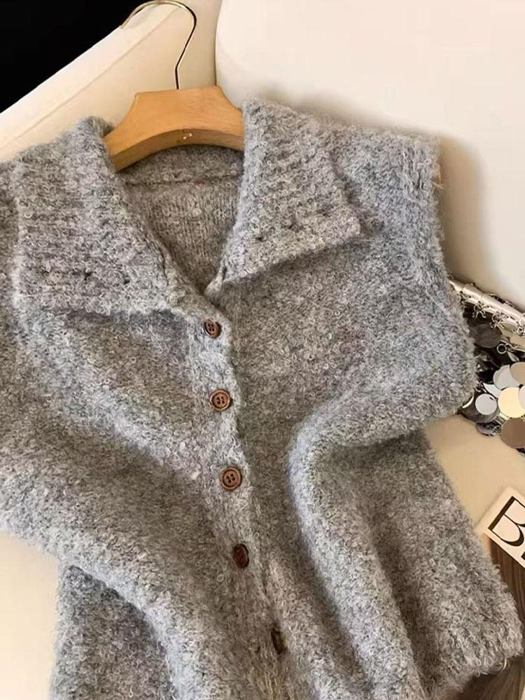 2026 Korean Style Stand Collar Fluffy Wool Vest - Autumn/Winter Sleeveless Loose Cardigan Sweater