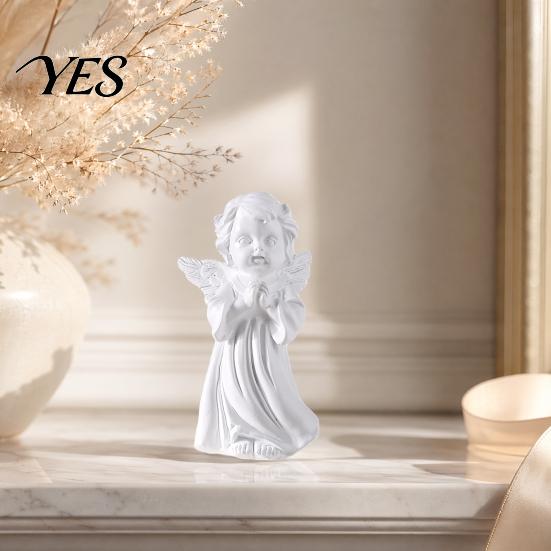 Fine Texture Gypsum Art Resin Cherubs Figurine, White Angel Statue, Garden Praying Cherub Sculpture, Shelf Decor Indoor Outdoor Home Decoration, Cute