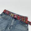 Retro Flower Plaid Belt for Women - Sweet & Spicy Denim Blue Leather