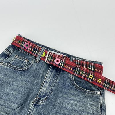 Retro Blumen karierter Gürtel für Damen - Süß & Würzig Denim Blau Leder