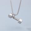Gold Color Stainless Steel Barbell Pendant Necklace for Men Women Sports Souvenir Gift Square Pearl Chain Charm Trendy Jewelry