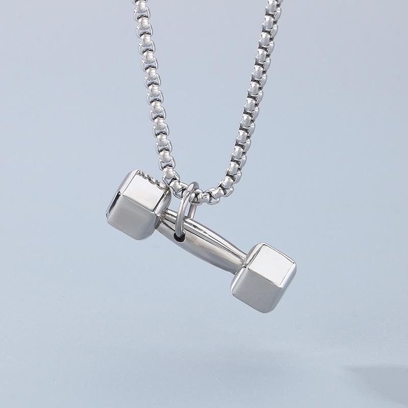 

Gold Color Stainless Steel Barbell Pendant Necklace for Men Women Sports Souvenir Gift Square Pearl Chain Charm Trendy Jewelry