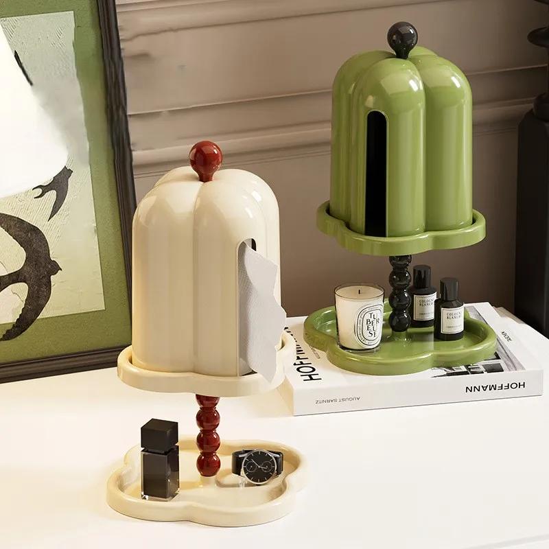 French High-grade Retro Non Perforated Tabletop Tissue Box, Tabletop Finishing Shelf, Sealed Dust-proof Tape Cover Drawer