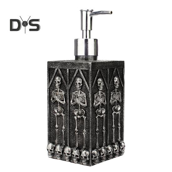 

460 мл Дозирующий флакон с рисунком черепа, квадратный дозатор для лосьона, эфирных масел, мыла, 3D-дизайн, противоскользящее основание из смолы, дозирующий флакон для ванной комнаты чёрный