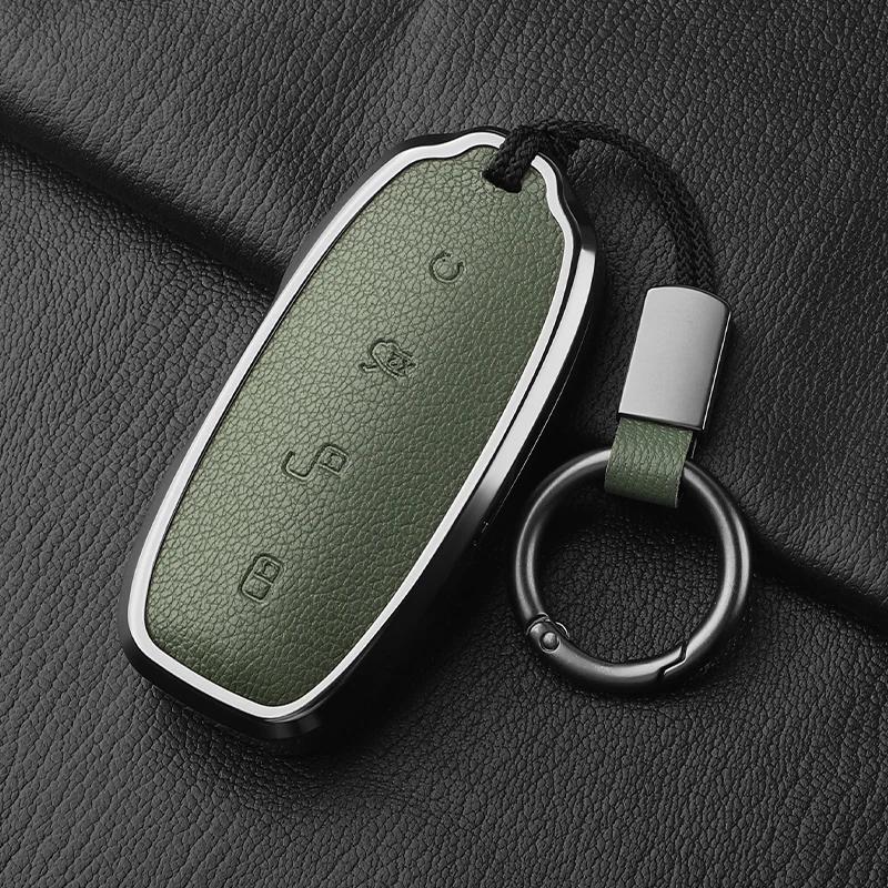 Metal And Leather Car Key Case Cover For Byd Denza D9 Dm-I   N7 N8 Auto Keychain Protect Set
