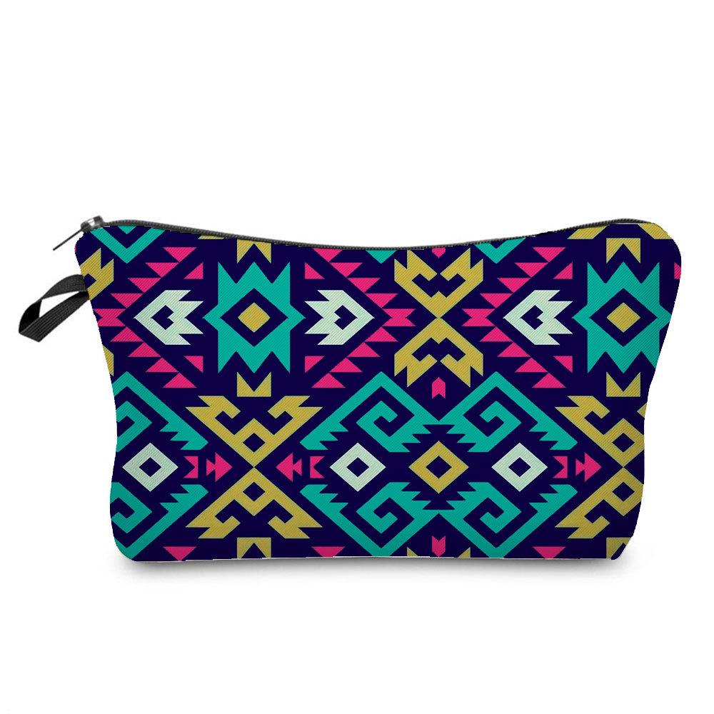 Women Geometric figure Print Cosmetic Bag Toiletries Organize Travel Storage Case 6756 KTB