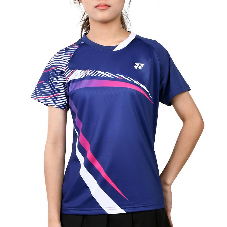 YONEX Color Block Quick Dry Breathable Badminton Sports Raglan Sleeve T-Shirt Women Tops Navy-Blue 210181BCR-629