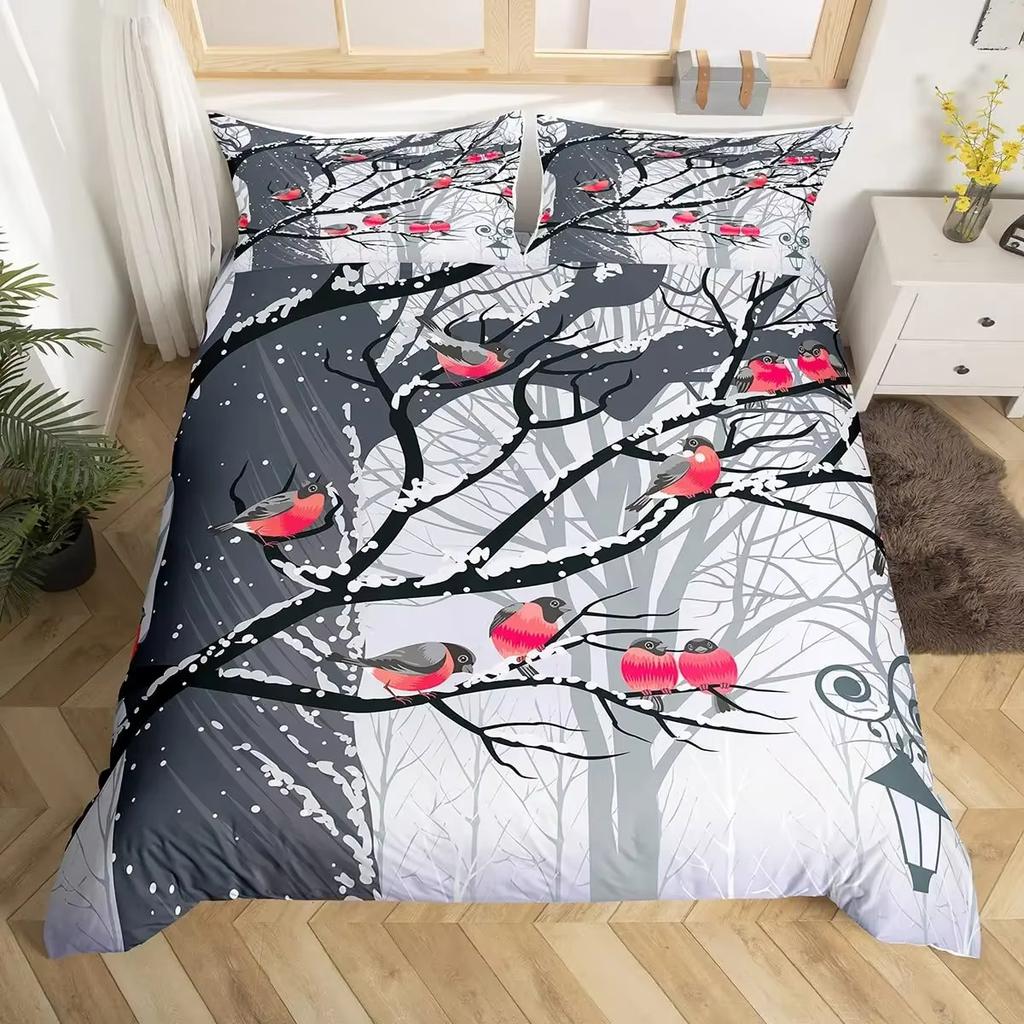 Cartoon Birds Duvet Cover Set Watercolor Branches Animal Bedding Set Comforter Cover Adults Kids Single Full Size Quilt Covers