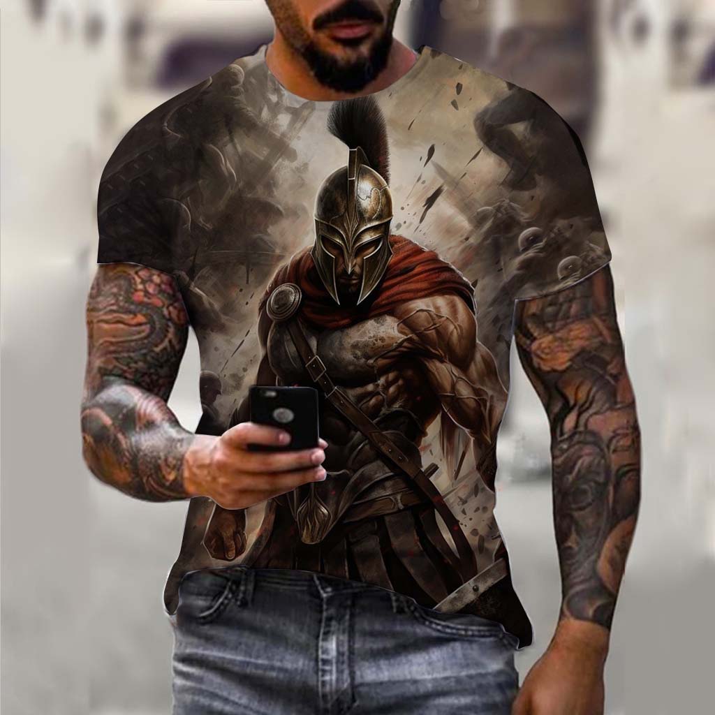 Spartan Warrior Pattern 3D Printed Men's T-shirt Summer Fashion Casual Street Wear Nostalgic Retro Style Short Sleeve Clothing