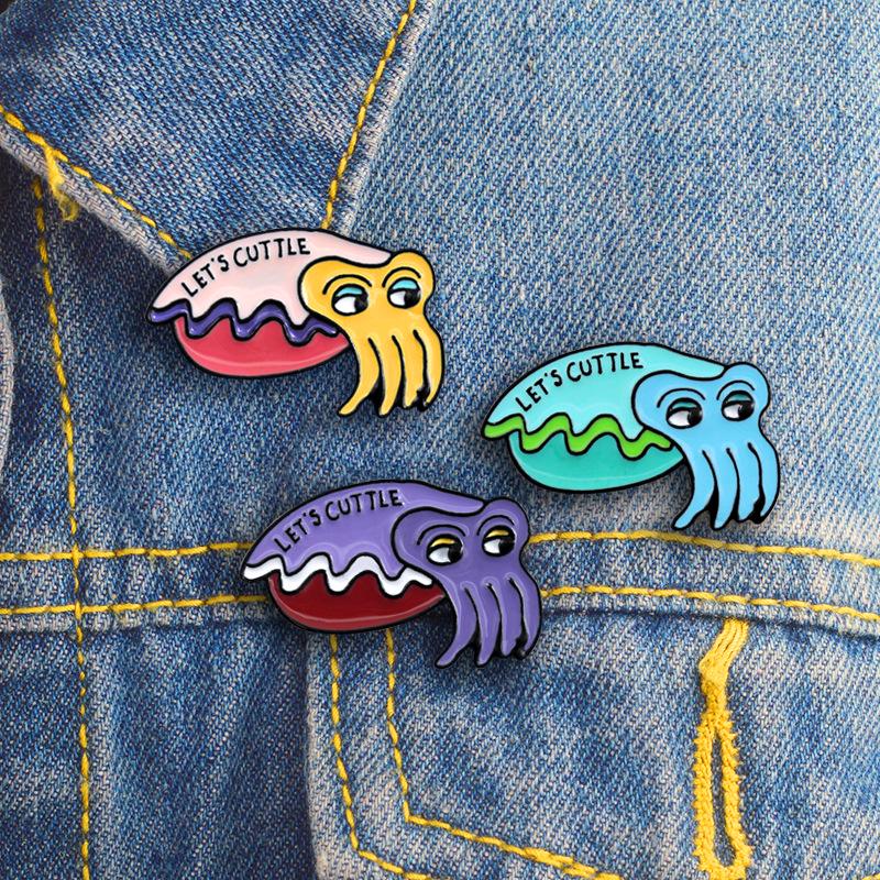 Big Eyes Anime Squid Drip Oil Brooch - Underwater Animal Cuttle Pin Badge