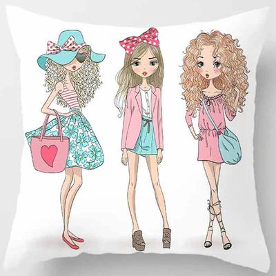 Adorabile Federa con Stampa di Ragazza Cartoon Quadrata con Motivo di Ragazza Decorazione Soggiorno Divano Camera dei Bambini 45*45cm