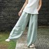 Spring Summer Cotton Linen Style Bloomers Wide Leg Pants Women Vintage Full Length Elegent Pants Solid Elasitic Waist