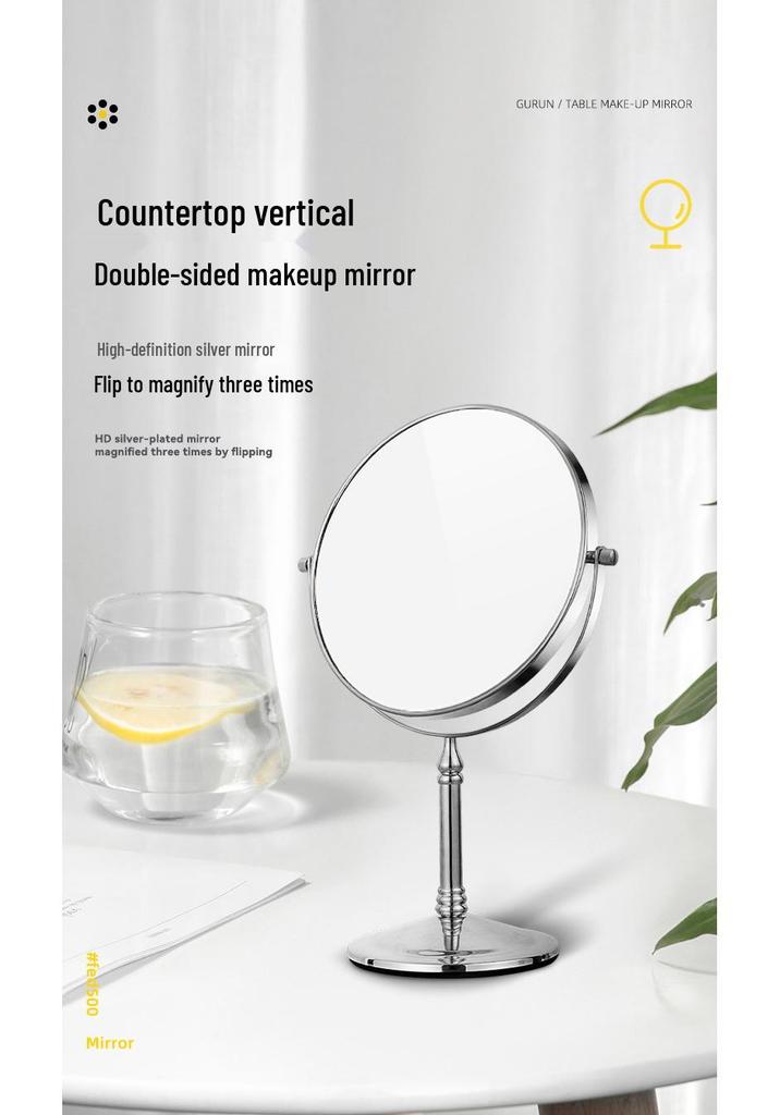 Rotatable LED Tri-Light Double-Sided Makeup Mirror for Desktops & Beauty Salons