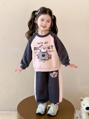Baby Girl Cartoon Color Block Sweatshirt & Leggings Set - Spring/Autumn 2025 Fashion