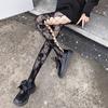 Damen Netzstrümpfe mit Rosenmuster, Florale Spitze Hohe Taille Netzstrumpfhosen, Ausgeschnitten Sexy Oberschenkelhohe Strumpfhosen Socken