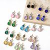 CARLIDANA 18K Gold Plated Stainless Steel Square Shaped Colorful Pink Crystal Stone Stud Dangle Earrings for Women Jewelry