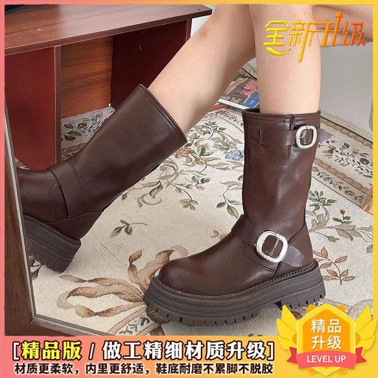 Brown Retro American Thick-soled Heightening Martin Women's 2025 New Versatile Autumn Thin Short Boots