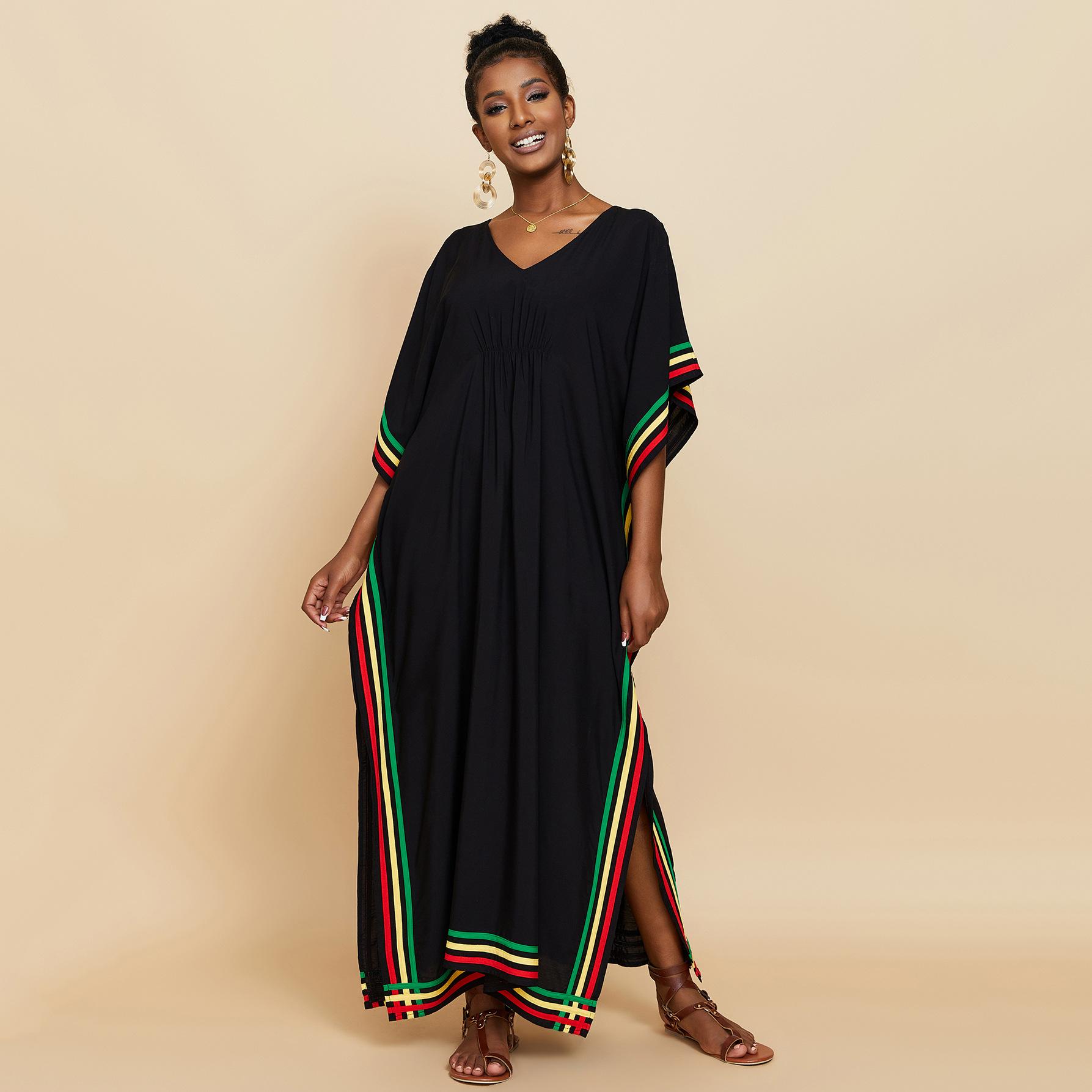 

Женская мода лето весна цвет блок принт рукава 1/2 V-образный вырез свободная талия повседневные платья Size: One Size