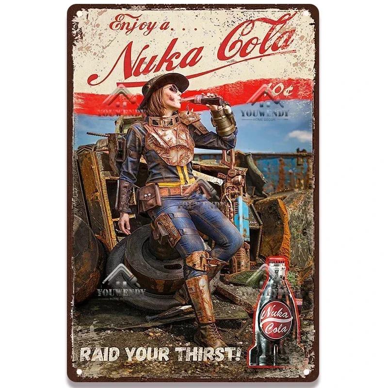 Nuka Cola Drink Posters Metal Sign - Ultimate Wall Decor for Pub Gaming Vibes, Retro Game-Themed Metal Art