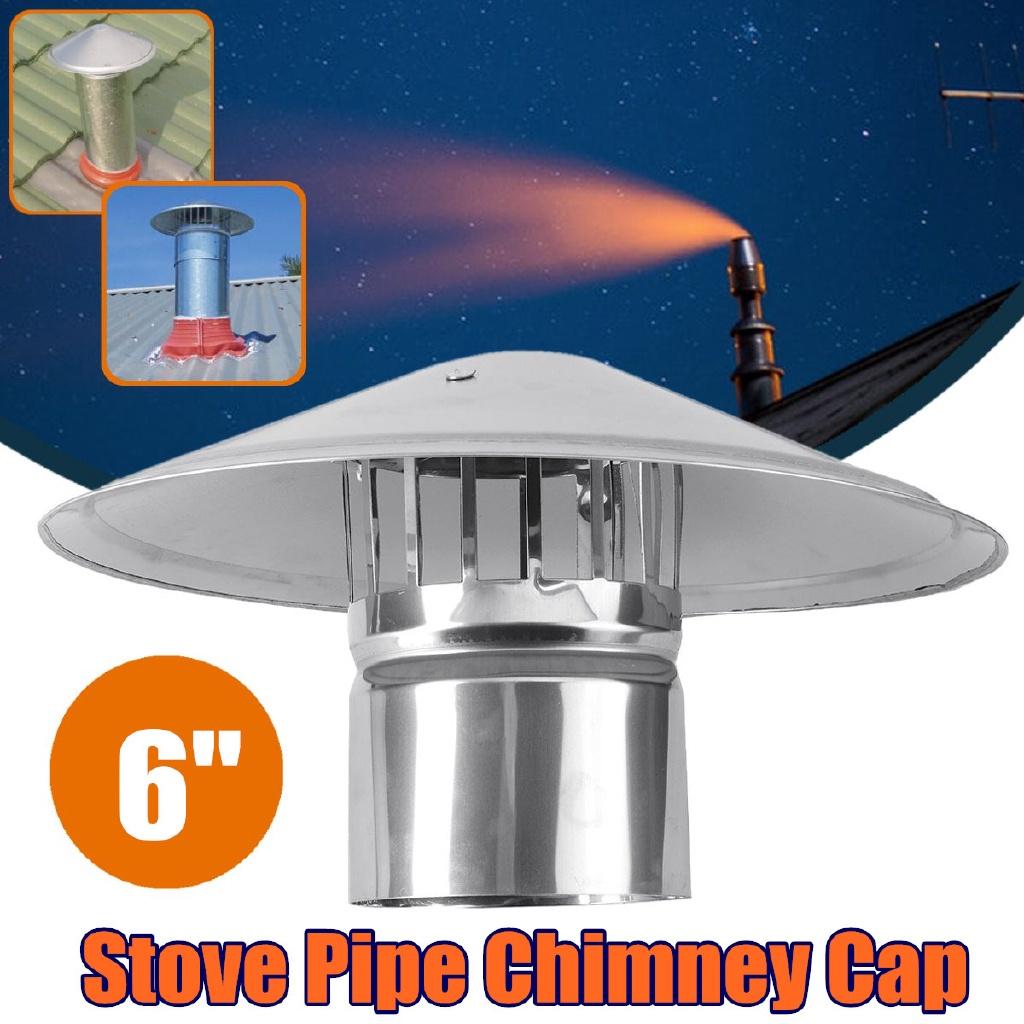 6 Inch Stove Pipe Chimney Cap Silver Durable Chimney Cap for Hood Pipes Roof Chimneys