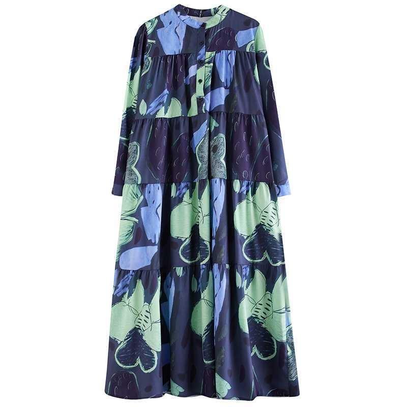 Loose and Thin Fashion Long-sleeved Printed Mid-length Dresses