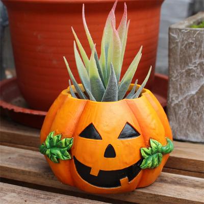 Pot de crâne Pot de citrouille d'Halloween Vase à succulentes Pot de fleurs en résine pour plantes d'intérieur et d'extérieur Statues d'automne Bol à bonbons