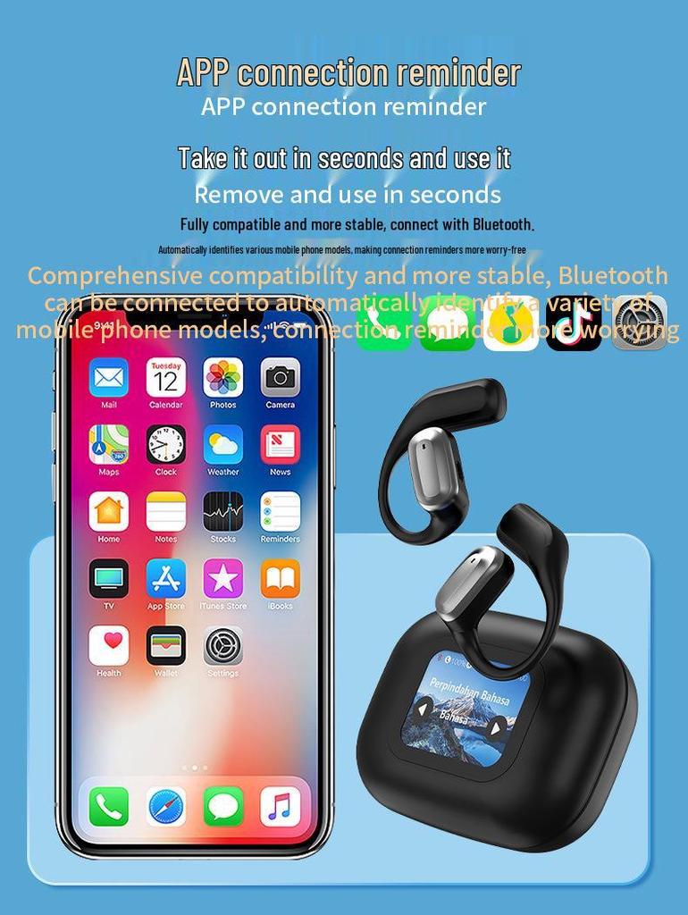 Bluetooth In-Ear Headset with LCD Color Screen and AI Translation