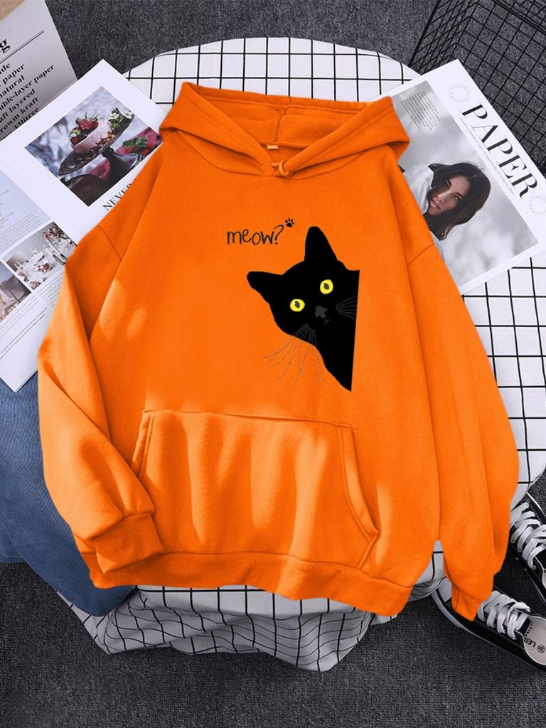 Hoody Big Black Cat Personality Print Hoodie Womens Streetwear Warm Hoodies For Girls Fashion Winter Women Sweatshirt And Hoodie