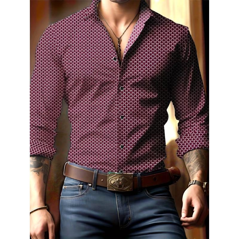 Men S Long Sleeve Turn Down Collar Shirt 3d Digital Print Casual