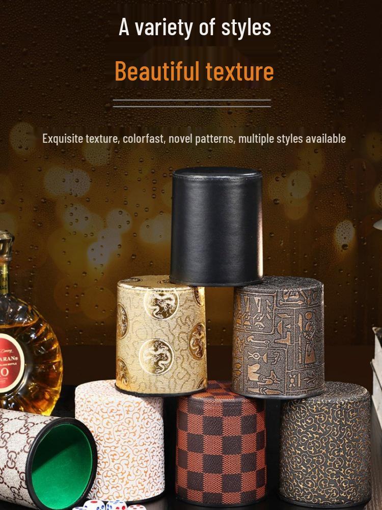 Flockad Ljudabsorberande Läder Tärningskopp Set med 6 Tärningar