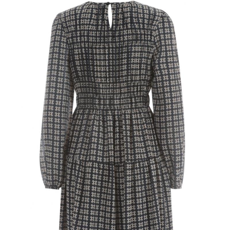 Shop Womens Cube Smoke Banding Long Sleeve Flare Long Dress Navy Cp Wdr 1558
